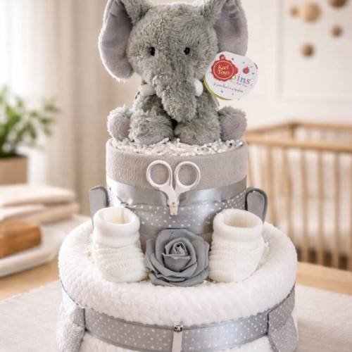 2 Tier Elephant Nappy Cake