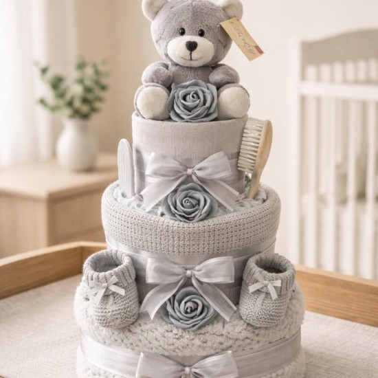 3 Tier Grey Ted Nappy Cake 3 Tier Grey Ted Nappy Cake