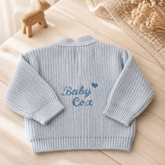 Blue Personalised Embroidered Cardigan 