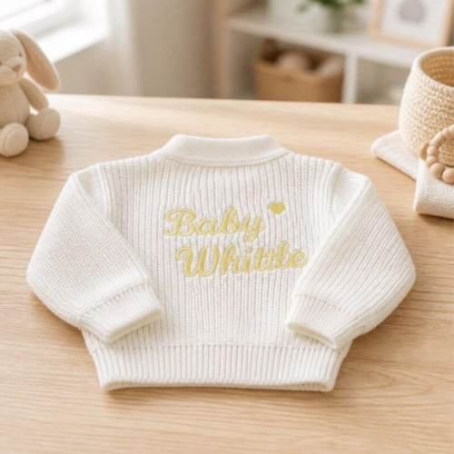 White Personalised Embroidered Baby Cardigan 