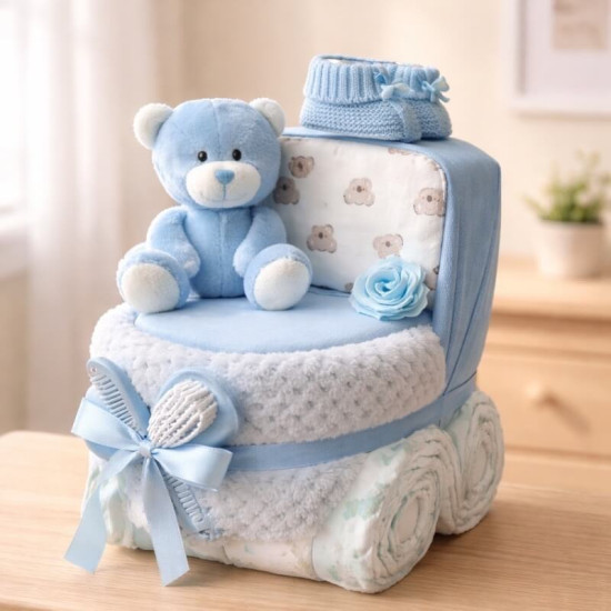 Blue Pram Nappy Cake