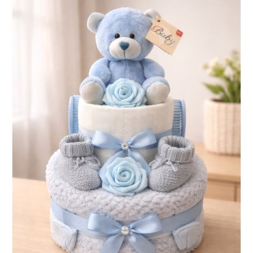 Blue Ted Nappy Cake