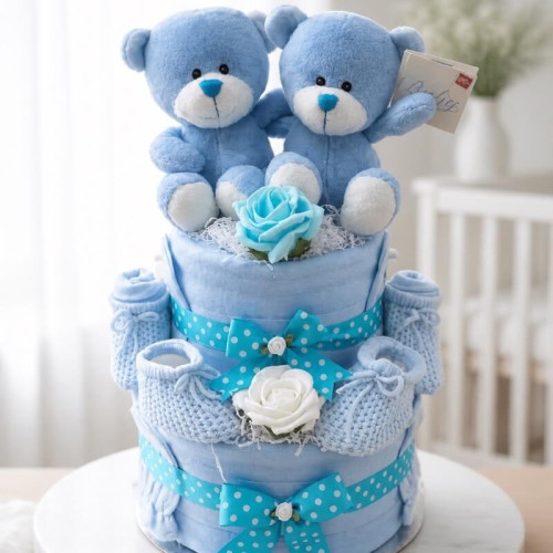 Blue Twins Nappy Cake