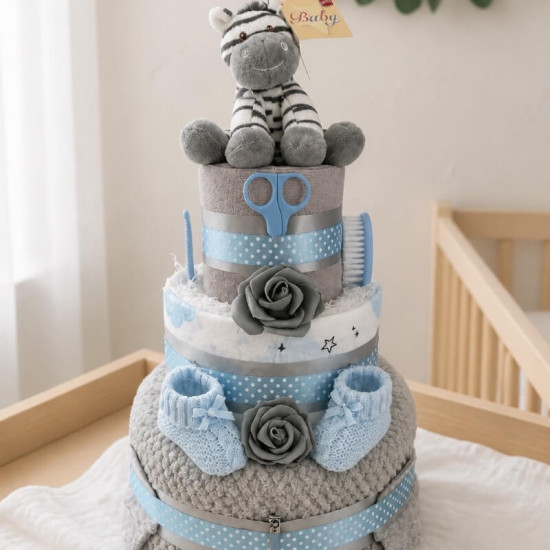 Blue Zebra Nappy Cake