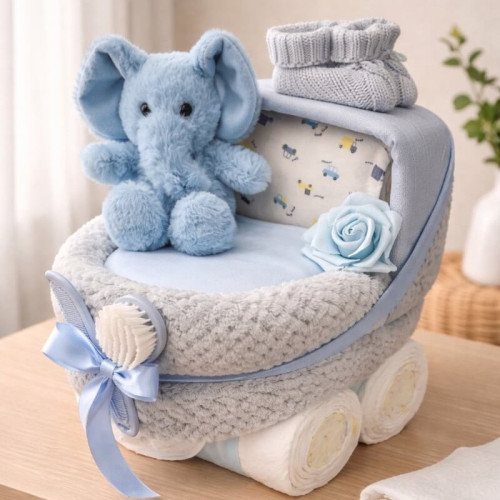 Blue Elephant Nappy Pram 