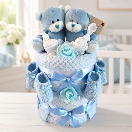 Blue Twins Nappy Cake
