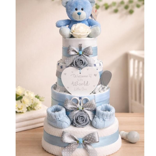 Deluxe Blue Nappy Cake
