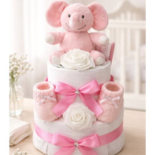 Elephant Pink Nappy Cake