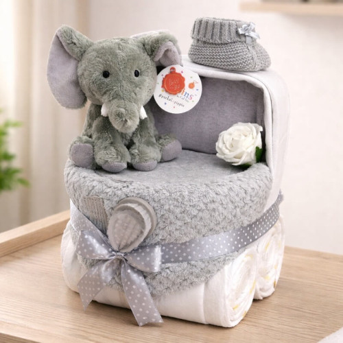 Elephant Pram Nappy Cake