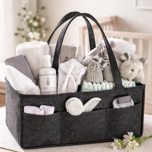 Grey Filled Nappy Caddy