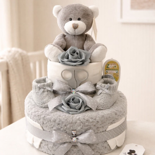 Grey Nappy Cake 2 Tier