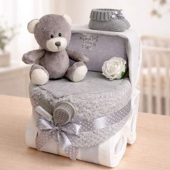 Grey Pram Nappy Cake Grey Pram Nappy Cake