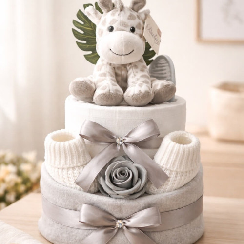 Grey Safari Nappy Cake