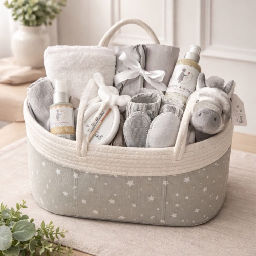 Grey Stars Filled Nappy Caddy