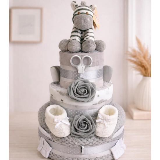Grey Zebra Nappy Cake Grey Zebra Nappy Cake