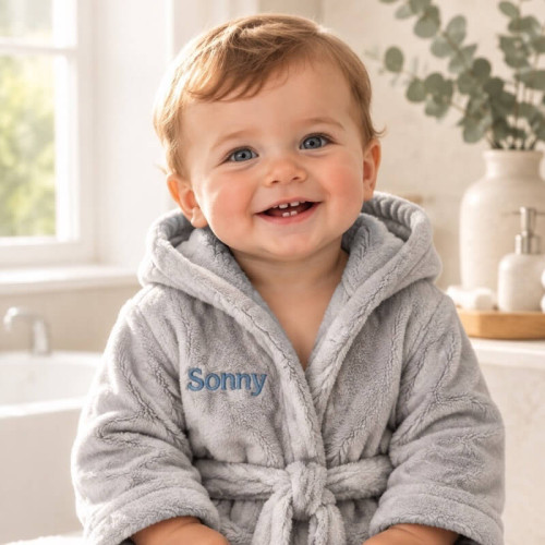 Personalised Grey Baby Dressing Gown