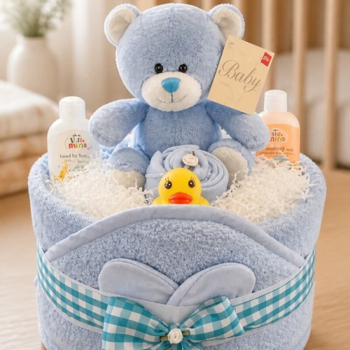Blue Towel Nappy Cake