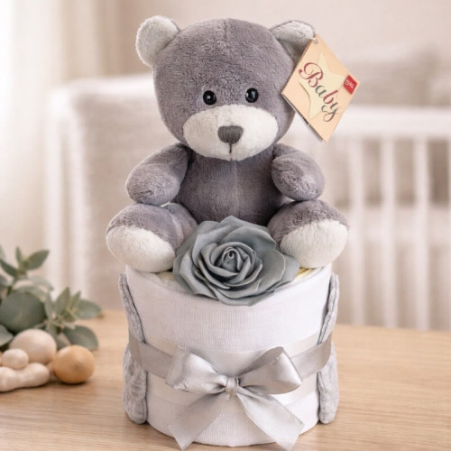 Mini Nappy Cake Grey Ted