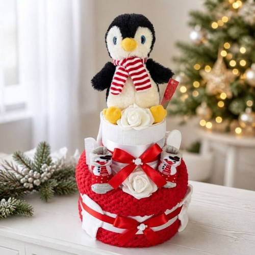 Christmas Penguin Nappy Cake