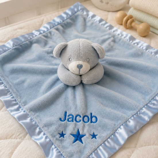 Personalised Blue Teddy Comforter