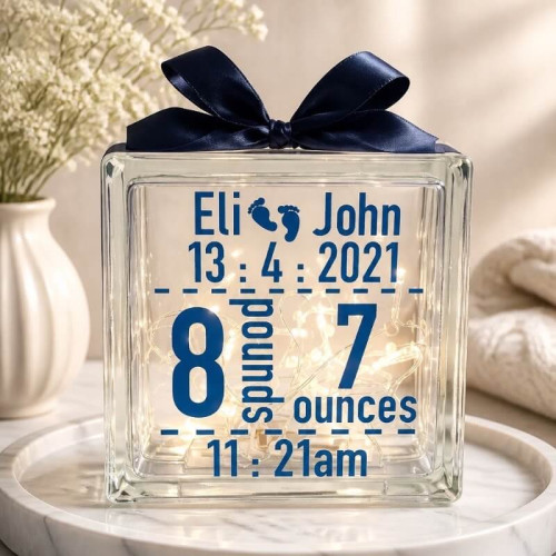 Personalised Light Up Baby Glass Keepsake Block