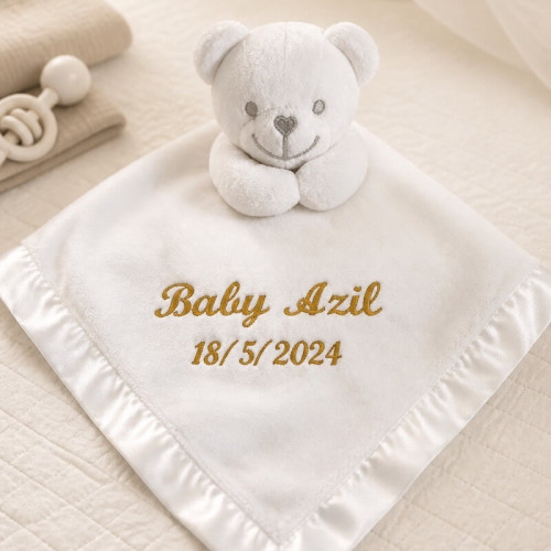 Personalised White Teddy Comforter