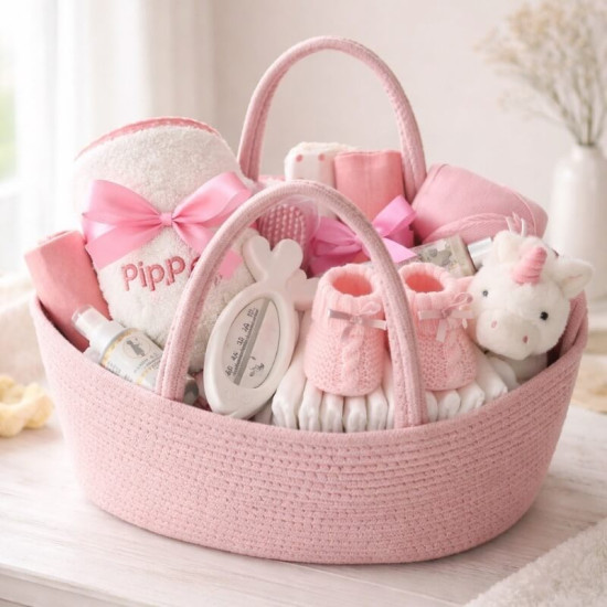 Pink Filled Nappy Caddy