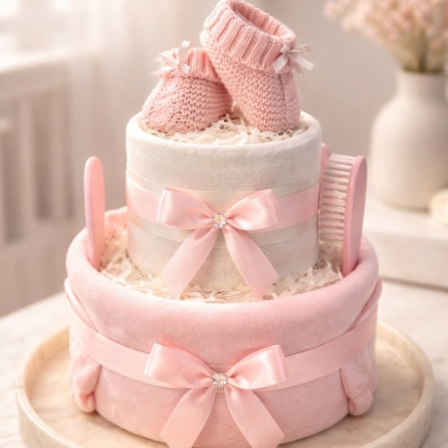 Pink Nappy Cake Booties
