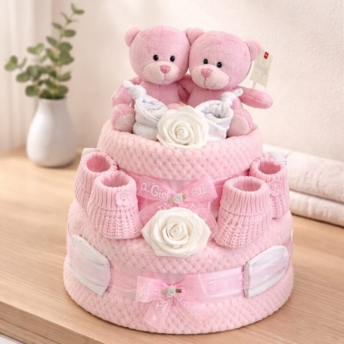 Pink Twins Nappy Cake