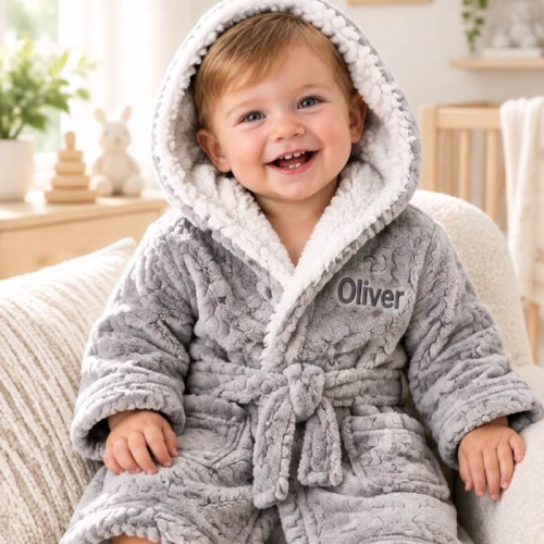 Plush Embroidered Baby Dressing Gown