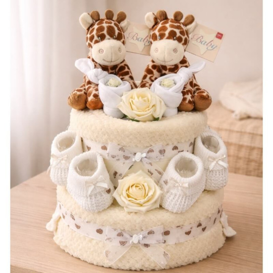 Twins Giraffe Nappy Cake
