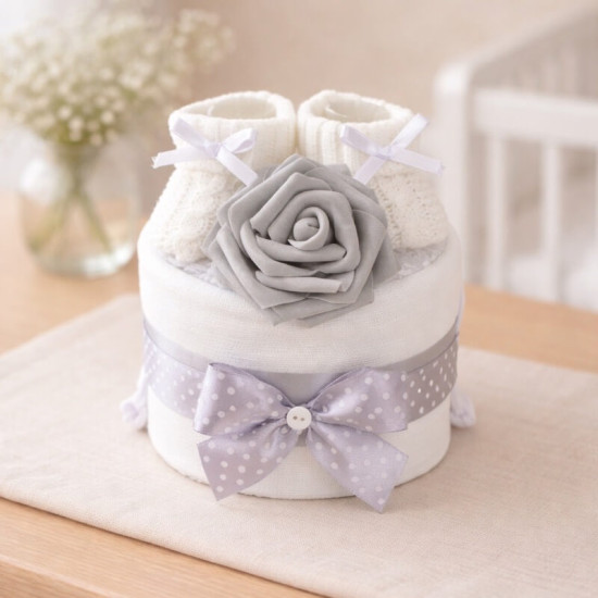 White Booties Nappy Cake