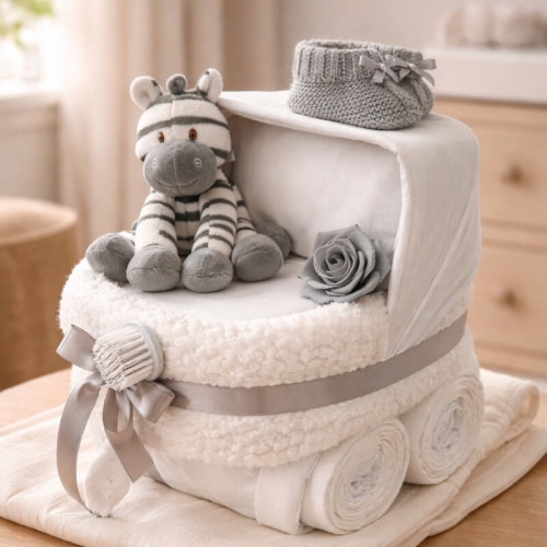 White Nappy Pram Zebra