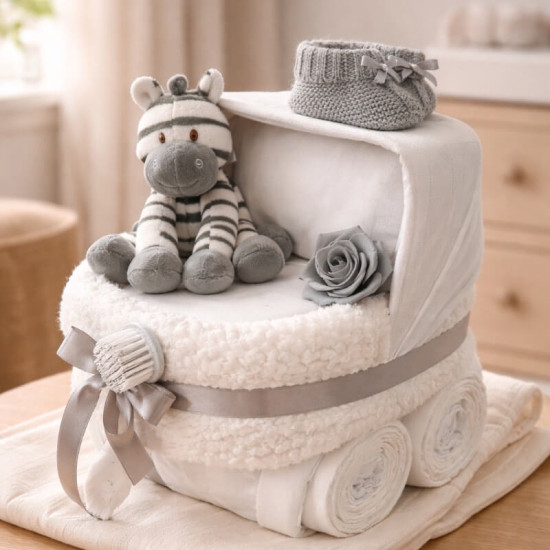 White Nappy Pram Zebra