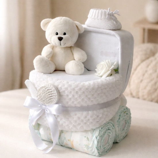 White Pram Nappy Cake