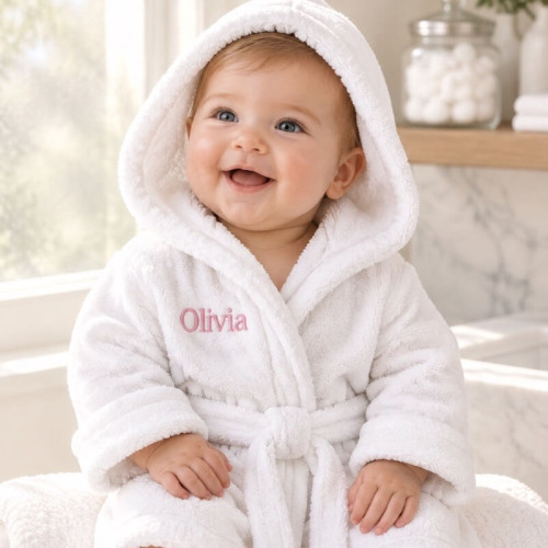 Personalised White Baby Dressing Gown