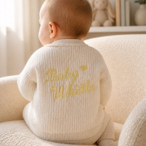 White Personalised Embroidered Baby Cardigan 