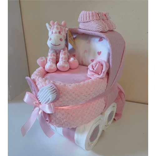 Nappy Cake Pram Pink Giraffe
