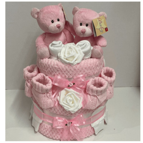 Pink Twins Nappy Cake