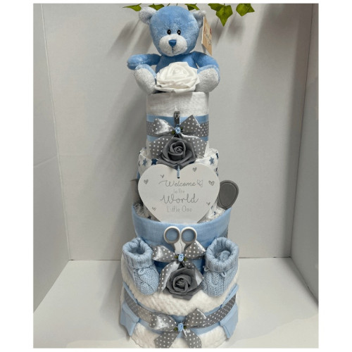 Deluxe Blue Nappy Cake