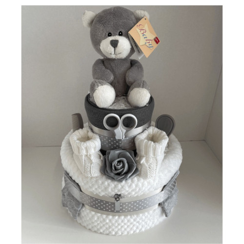 Grey Nappy Cake 2 Tier