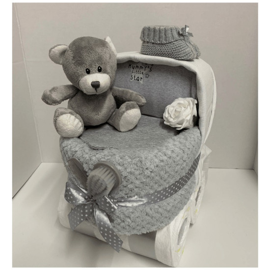 Grey Pram Nappy Cake