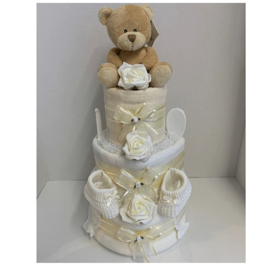 Cream Ted Nappy Cake