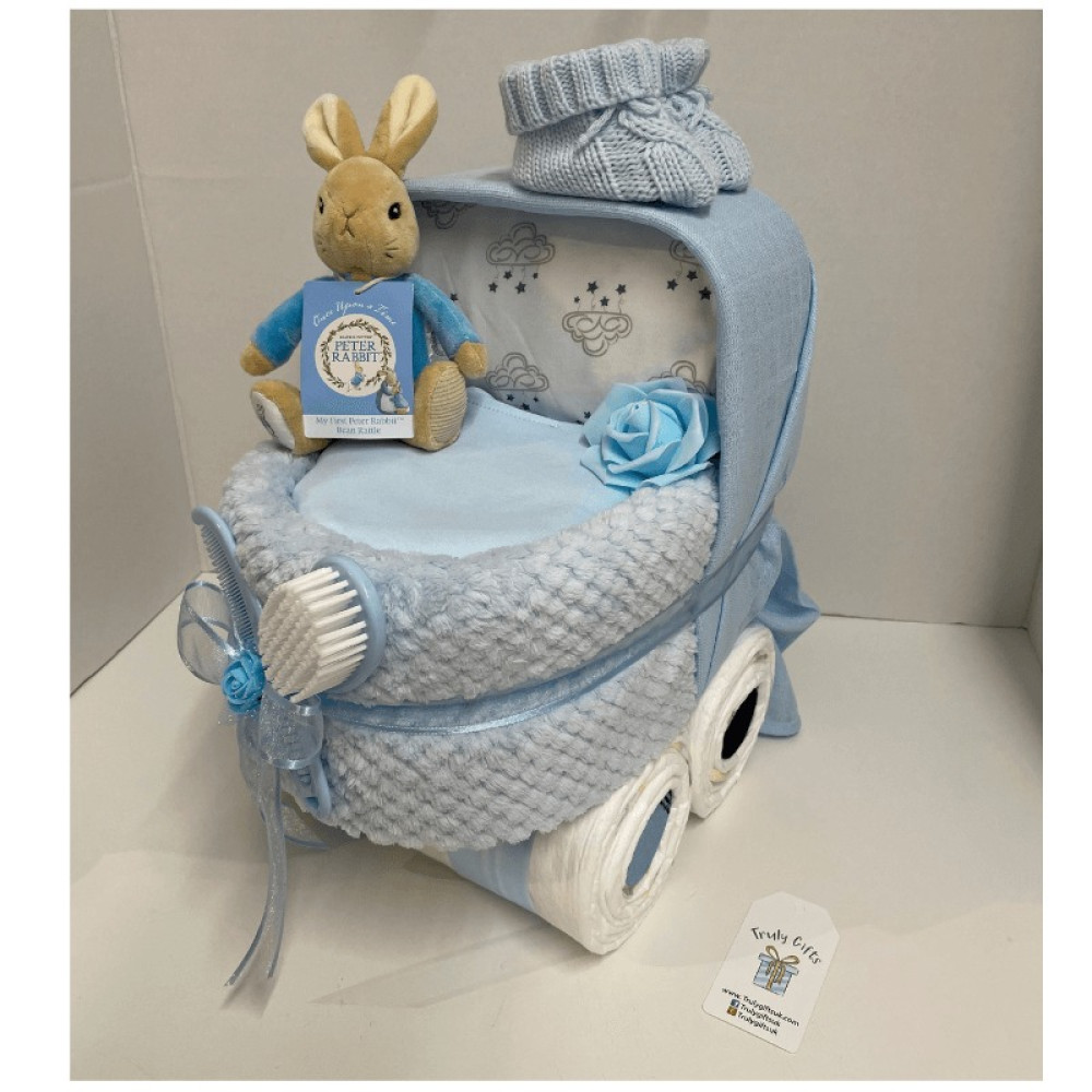 Napy Rabbit Nappy Cake Pram Peter Rabbit - Truly Gifts UK | New Baby Gifts, Hampers ...
