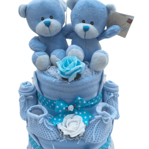 Blue Twins Nappy Cake
