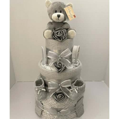 3 Tier Grey Ted Nappy Cake