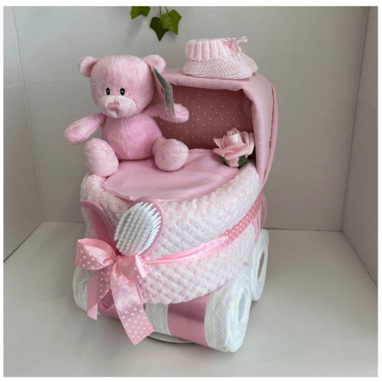 Pink Pram Nappy Cake