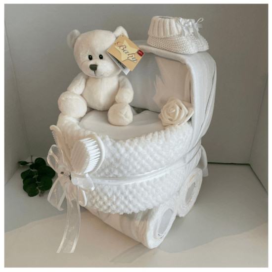 White Pram Nappy Cake