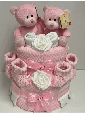 Pink Twins Nappy Cake