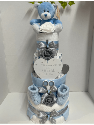 Deluxe Blue Nappy Cake